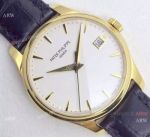 Super Clone Swiss 9015 Patek Philippe White Face Gold Case Watch